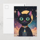 Atomic futuristische kosmische zwarte kat in het m briefkaart (Voorkant / Achterkant)