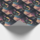 Atomic futuristische kosmische zwarte kat in het m cadeaupapier (Hoek)