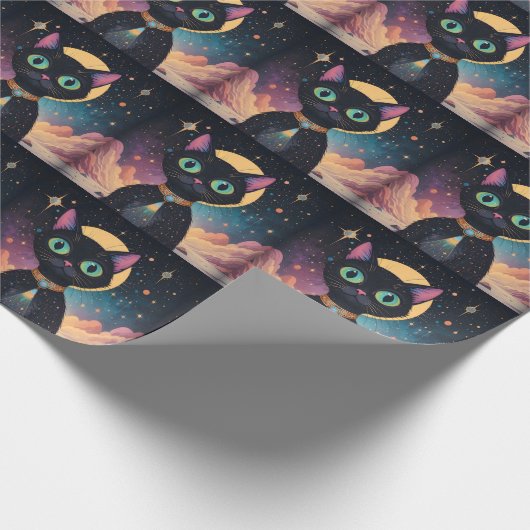 Atomic futuristische kosmische zwarte kat in het m cadeaupapier (Hoek)