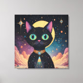 Atomic futuristische kosmische zwarte kat in het m canvas afdruk (Voorkant)