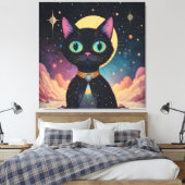 Atomic futuristische kosmische zwarte kat in het m canvas afdruk (Insitu (Slaapkamer))