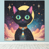 Atomic futuristische kosmische zwarte kat in het m canvas afdruk (Insitu (Houten vloer))
