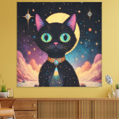 Atomic futuristische kosmische zwarte kat in het m canvas afdruk (Insitu (Woonkamer))