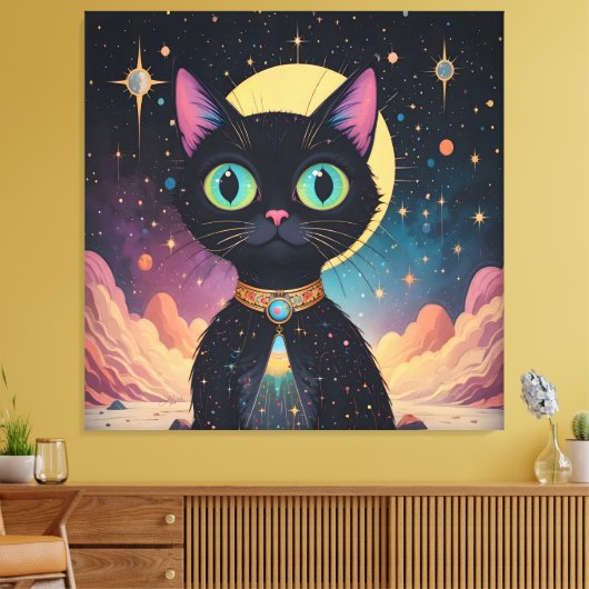 Atomic futuristische kosmische zwarte kat in het m canvas afdruk (Insitu (Woonkamer))