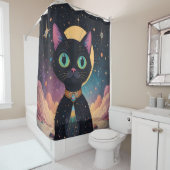 Atomic futuristische kosmische zwarte kat in het m douchegordijn (In situ)