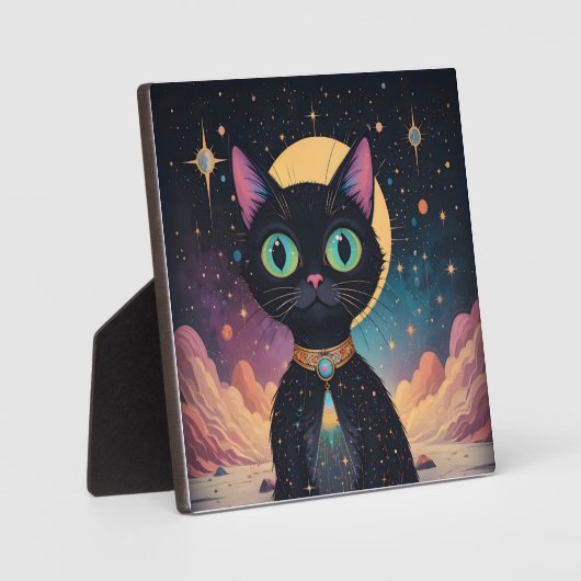 Atomic futuristische kosmische zwarte kat in het m fotoplaat (Voorkant)