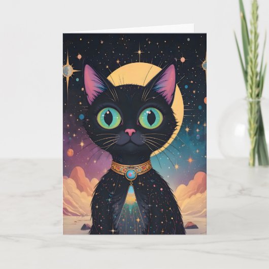 Atomic futuristische kosmische zwarte kat in het m kaart (Voorkant)