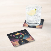 Atomic futuristische kosmische zwarte kat in het m kartonnen onderzetters (Insitu)