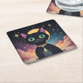 Atomic futuristische kosmische zwarte kat in het m kartonnen onderzetters (Schuin)