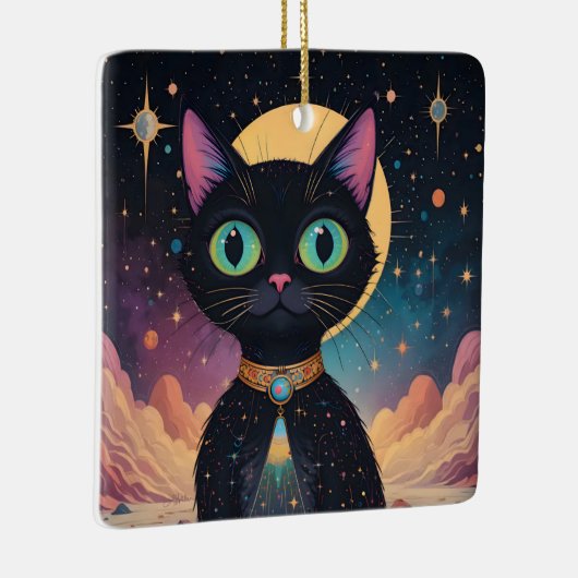 Atomic futuristische kosmische zwarte kat in het m keramisch ornament (Rechts)