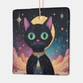 Atomic futuristische kosmische zwarte kat in het m keramisch ornament (Links)