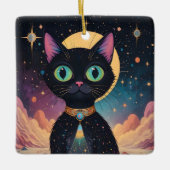 Atomic futuristische kosmische zwarte kat in het m keramisch ornament (Voorkant)