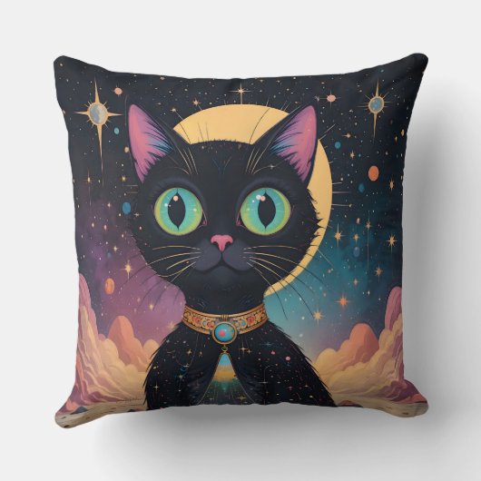 Atomic futuristische kosmische zwarte kat in het m kussen (Achterkant)