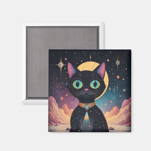 Atomic futuristische kosmische zwarte kat in het m magneet (Voorkant / Achterkant)