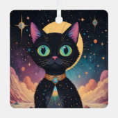 Atomic futuristische kosmische zwarte kat in het m metalen ornament (Voorkant)