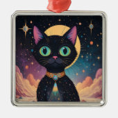 Atomic futuristische kosmische zwarte kat in het m metalen ornament (Voorkant)