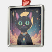 Atomic futuristische kosmische zwarte kat in het m metalen ornament (Links)