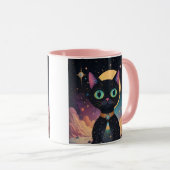 Atomic futuristische kosmische zwarte kat in het m mok (Voorkant rechts)