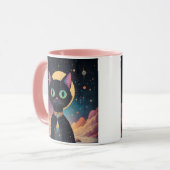 Atomic futuristische kosmische zwarte kat in het m mok (Voorkant links)