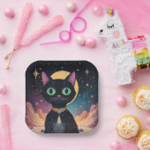 Atomic futuristische kosmische zwarte kat in het m papieren bordje (Feest)