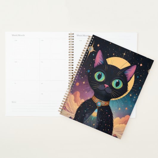 Atomic futuristische kosmische zwarte kat in het m planner (Display)