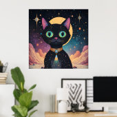 Atomic futuristische kosmische zwarte kat in het m poster (Thuiskantoor)
