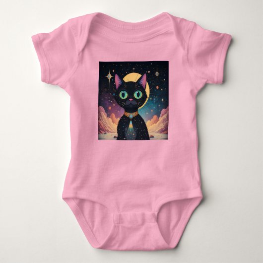 Atomic futuristische kosmische zwarte kat in het m romper (Voorkant)