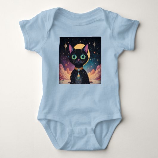 Atomic futuristische kosmische zwarte kat in het m romper (Voorkant)