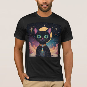 Atomic futuristische kosmische zwarte kat in het m t-shirt