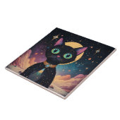 Atomic futuristische kosmische zwarte kat in het m tegeltje (Zijkant)