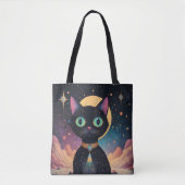 Atomic futuristische kosmische zwarte kat in het m tote bag (Voorkant)