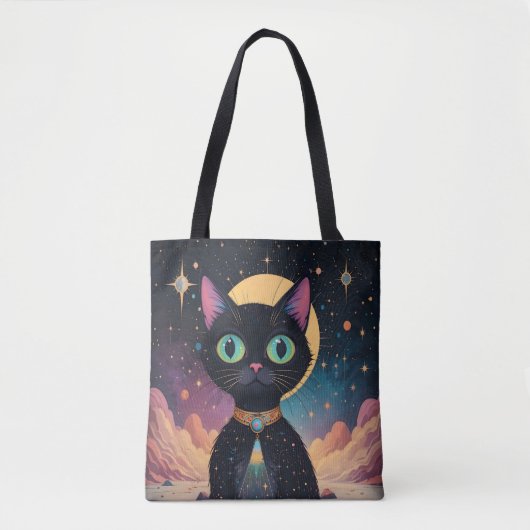 Atomic futuristische kosmische zwarte kat in het m tote bag (Voorkant)