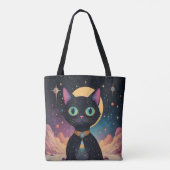Atomic futuristische kosmische zwarte kat in het m tote bag (Achterkant)