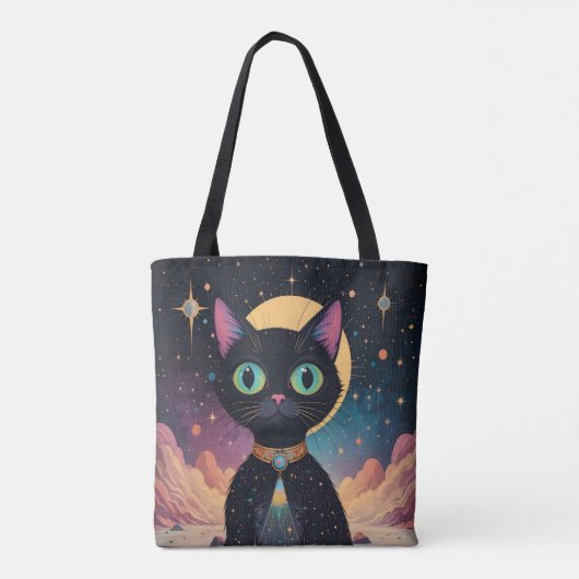 Atomic futuristische kosmische zwarte kat in het m tote bag (Achterkant)
