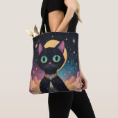 Atomic futuristische kosmische zwarte kat in het m tote bag (Dichtbij)