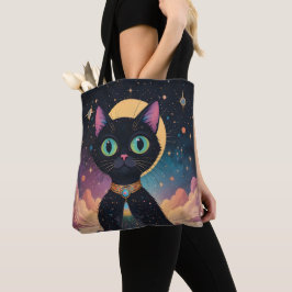 Atomic futuristische kosmische zwarte kat in het m tote bag