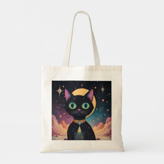 Atomic futuristische kosmische zwarte kat in het m tote bag (Achterkant)
