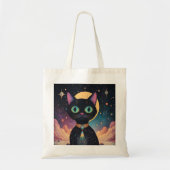 Atomic futuristische kosmische zwarte kat in het m tote bag (Voorkant)
