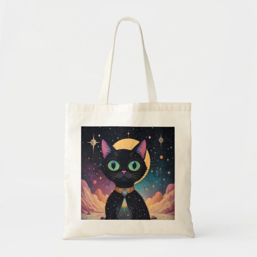 Atomic futuristische kosmische zwarte kat in het m tote bag (Voorkant)