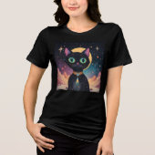 Atomic futuristische kosmische zwarte kat in het m Tri-Blend shirt (Voorkant)
