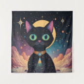 Atomic futuristische kosmische zwarte kat in het m wandkleed (Voorkant)