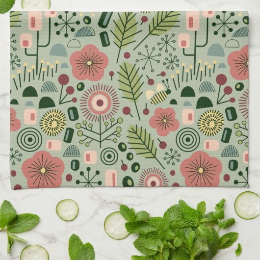Atomic Garden Bloemen Keuken Handdoek (Gevouwen)