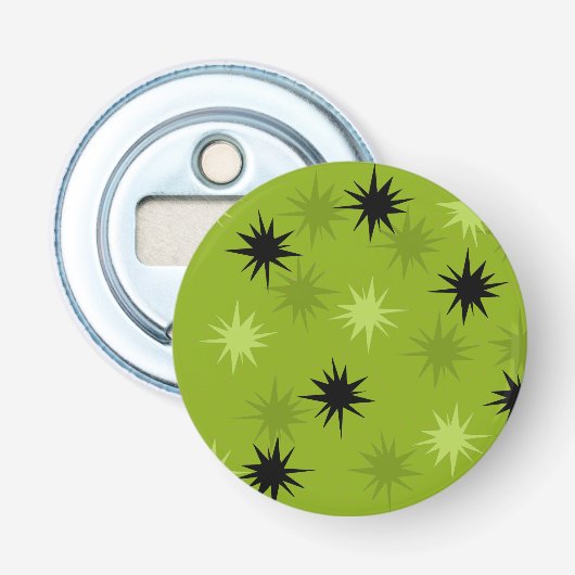 Atomic Green Starbursts Magnetic Bottle Open Button Flesopener (Voorkant)