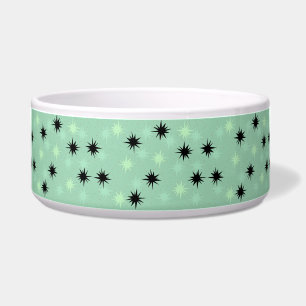 Atomic Jade en Mint Starbursts keramische Pet Bowl Voerbakje