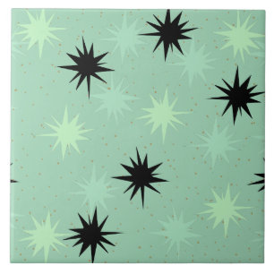 Atomic Jade en Mint Starbursts keramische tegel Tegeltje