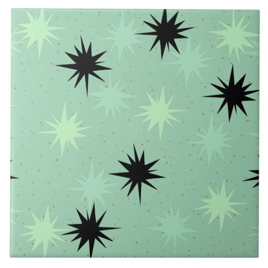 Atomic Jade en Mint Starbursts keramische tegel Tegeltje (Voorkant)