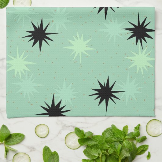 Atomic Jade en Mint Starbursts Kitchen Towel Theedoek (Gevouwen)