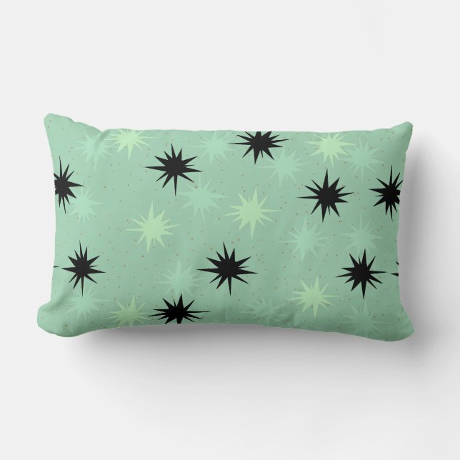 Atomic Jade en Mint Starbursts Lumbar Pillow Kussen (Voorkant)