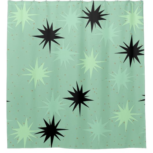 Atomic Jade en Mint Starbursts Shower Curtain Douchegordijn (Voorkant)