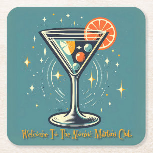 Atomic Martini Club Retro Futuristische Cocktail Kartonnen Onderzetters